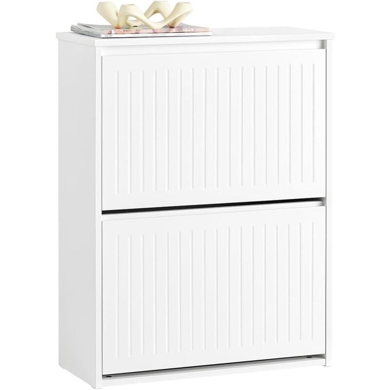 Sobuy - FSR165-K-W Meuble à Chaussures Meuble d'entrée Meuble de Rangement à Chaussures avec 2 Abattants pour Petite Entrée Couloir, Blanc
