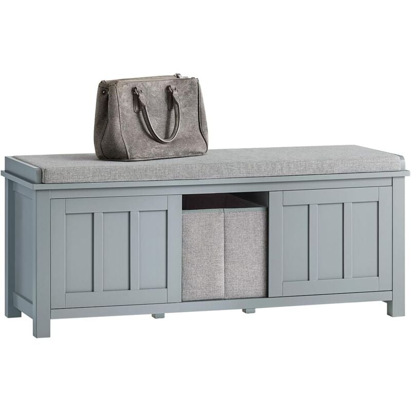 SoBuy FSR173-HG Banc de Rangement à Chaussures, Meuble à Chaussures, Meuble Bas avec 1 Coussin Rembourré, 1 Paniers et 2 Portes pour Couloir, Entrée,