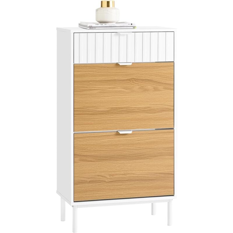 FSR174-WN Meuble Chaussure, Rangement Chaussure, Meuble d'Entrée, Meuble de Rangement à Chaussures Armoire, Commode à Chaussures avec 2 Abattants et