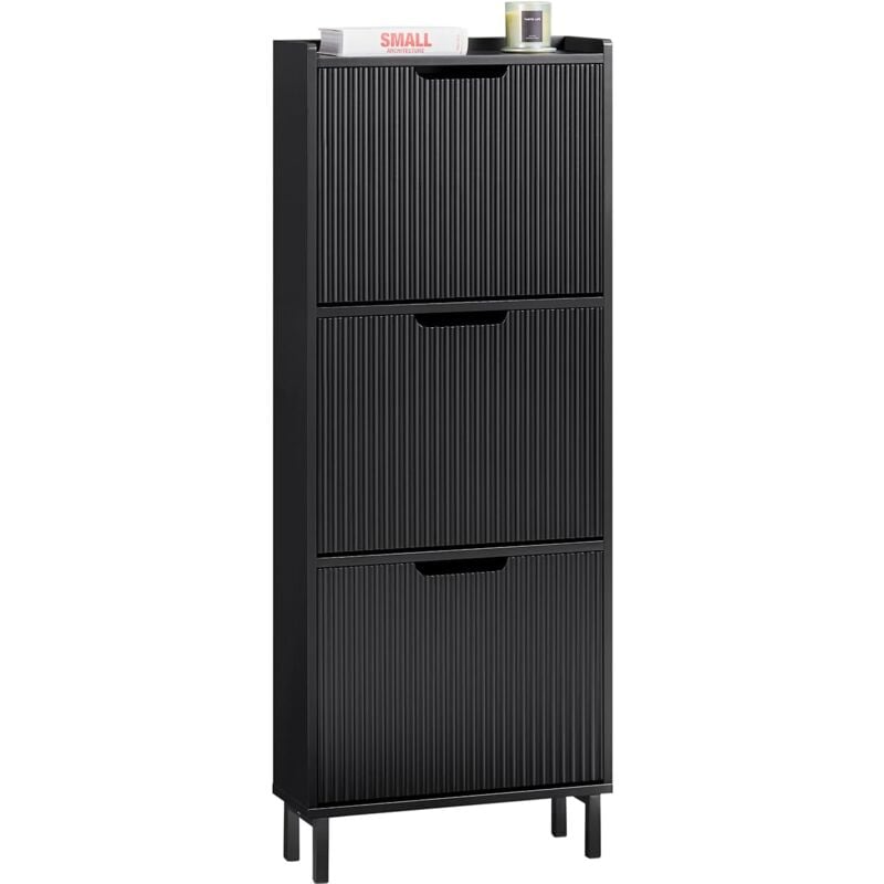 FSR177-H-SCH Meuble à Chaussures Armoire à Chaussures Meuble Rangement Chaussures 3 Portes abattantes, Meuble d'Entrée Coffre Rangement pour