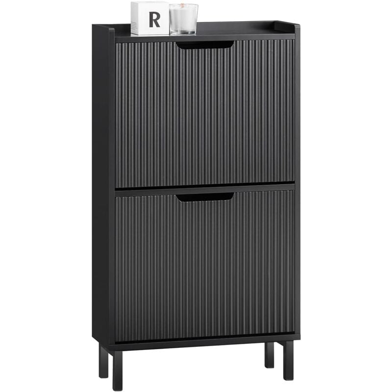 Sobuy - FSR177-SCH Meuble à Chaussures Armoire à Chaussures Meuble Rangement Chaussures 2 Portes abattantes, Meuble d'Entrée Coffre Rangement pour