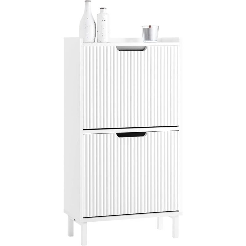 Sobuy - FSR177-W Meuble à Chaussures Armoire à Chaussures Meuble Rangement Chaussures 2 Portes abattantes, Meuble d'Entrée Coffre Rangement pour
