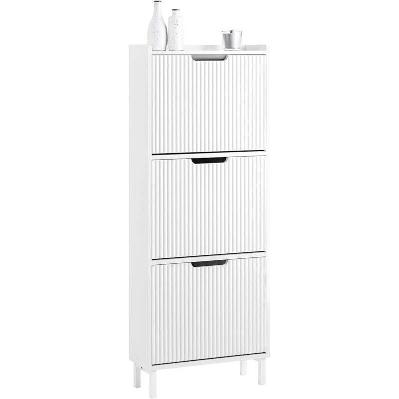 SoBuy FSR177-H-W Meuble à Chaussures Armoire à Chaussures Meuble Rangement Chaussures 3 Portes abattantes, Meuble d'Entrée Coffre Rangement pour