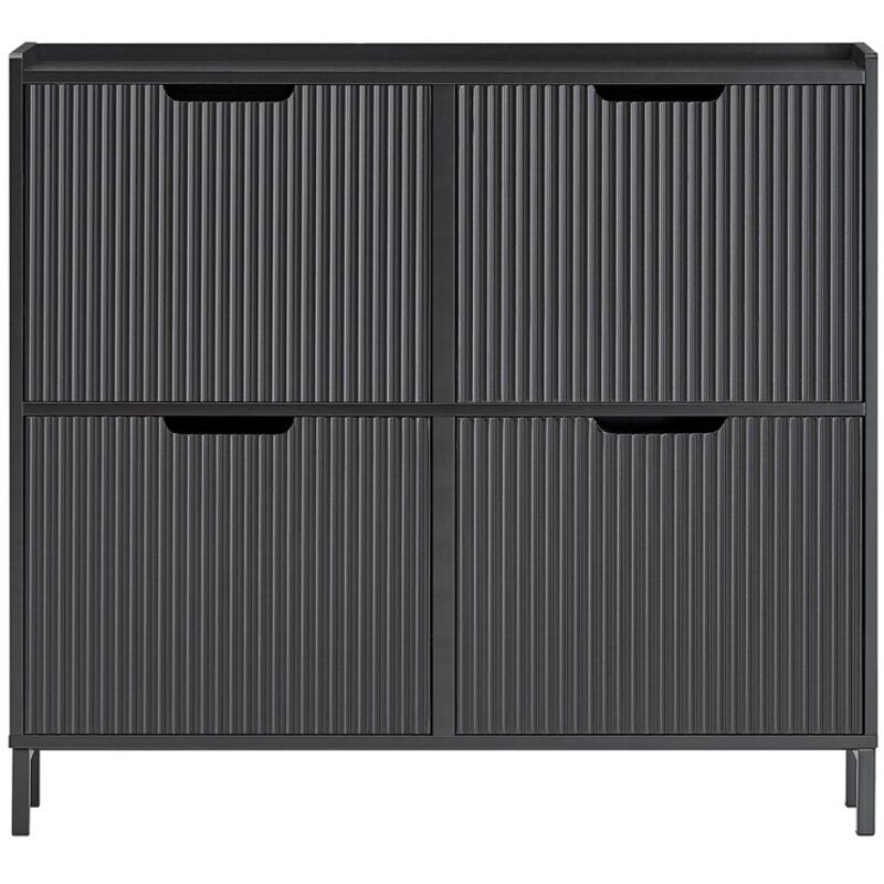 Sobuy Fsr177-l-sch Schuhkipper Mit 4 Klappen Schuhschrank Schmal Schuhregal Mit 8 Ablageflächen Schuhkommode Schuhablage Schwarz Bht Ca. 100x91x19cm -