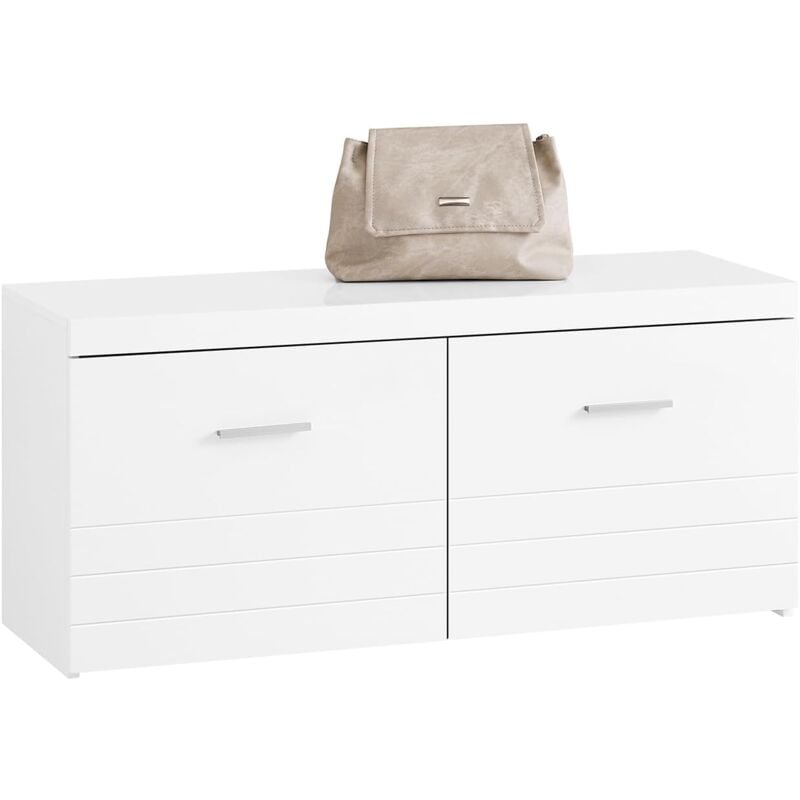 FSR178-W Banc à Chaussures, Banc de Rangement, Meuble à Chaussures d'Entrée Armoire de Rangement avec 2 Portes, pour Couloir, Entrée, Chambre à