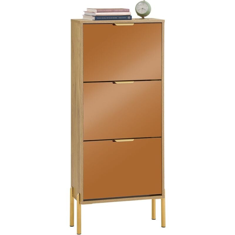 FSR181-H-G Meuble à Chaussures, Meuble de Rangement à Chaussures avec 3 Abattants, Armoire à Chaussures, Commode à Chaussures, Meuble d'Entrée,