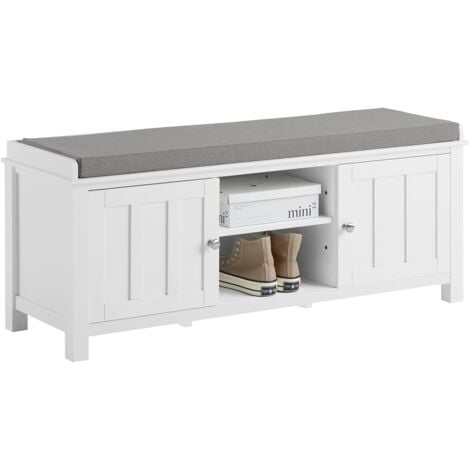 SoBuy FSR35-W Sitzbank Bettbank Schuhschrank Sitzkommode Garderobenbank mit Sitzkissen MDF weiß BHT ca: 105x43x35cm