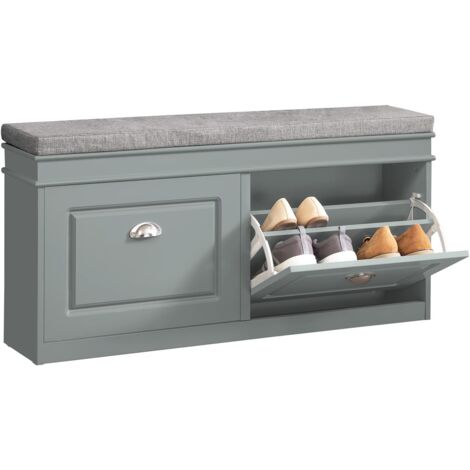 SoBuy FSR64-HG Schuhkipper Schuhbank mit 2 Klappen Sitzkommode Schuhregal mit 4 Ablageflächen Sitzbank mit Sitzkissen Hellgrau BHT ca.: 104x51x24cm