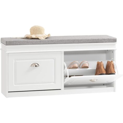 SoBuy FSR64-W Banc de Rangement à Chaussures Meuble d'entrée avec Coussin