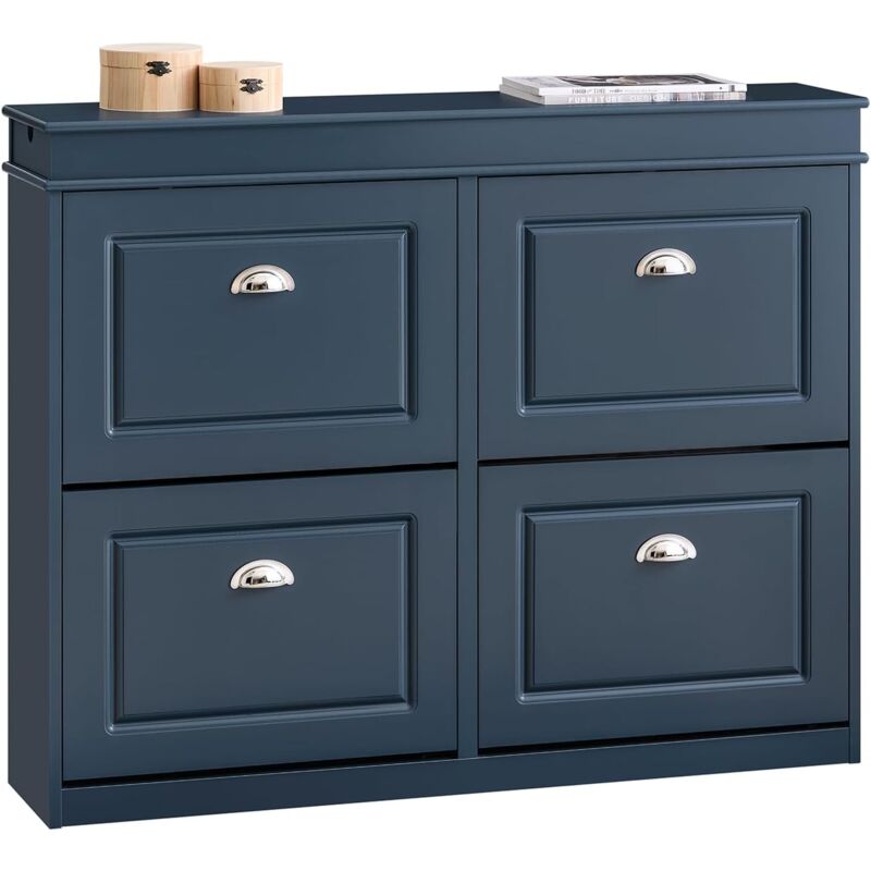 Sobuy - Meuble à Chaussures 16 Paires, 4 Abattants, Séparateurs Réglables, Ventilation Dos Semi‑Ouvert, Bleu mdf, L105×P24×H83 cm FSR79-B