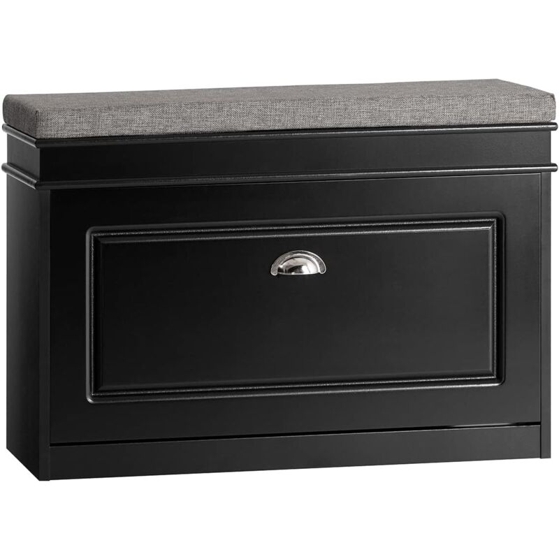 Sobuy - FSR82-L-SCH Banc à Chaussures Meuble à Chaussures avec Assise Coussin Rembourré et Abattant Banc de Rangement à Chaussures 75x24x51 cm – Noir