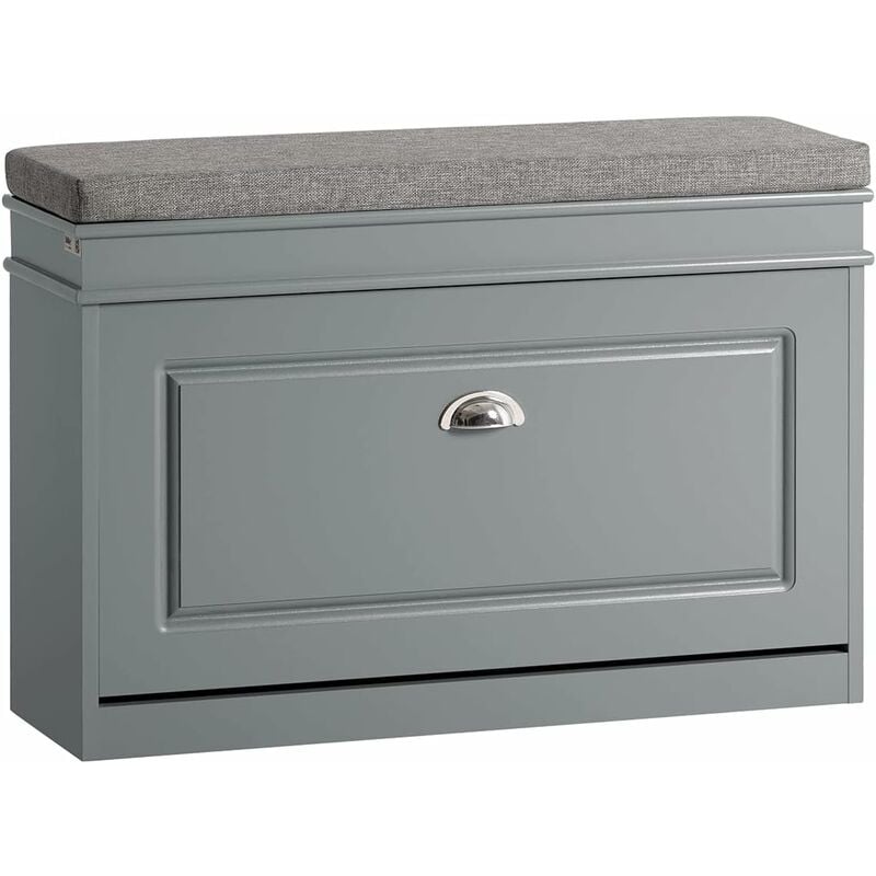 SoBuy FSR82-L-HG Banc à Chaussures Meuble à Chaussures avec Assise Coussin Rembourré et Abattant Banc de Rangement à Chaussures 75x24x51 cm – Gris