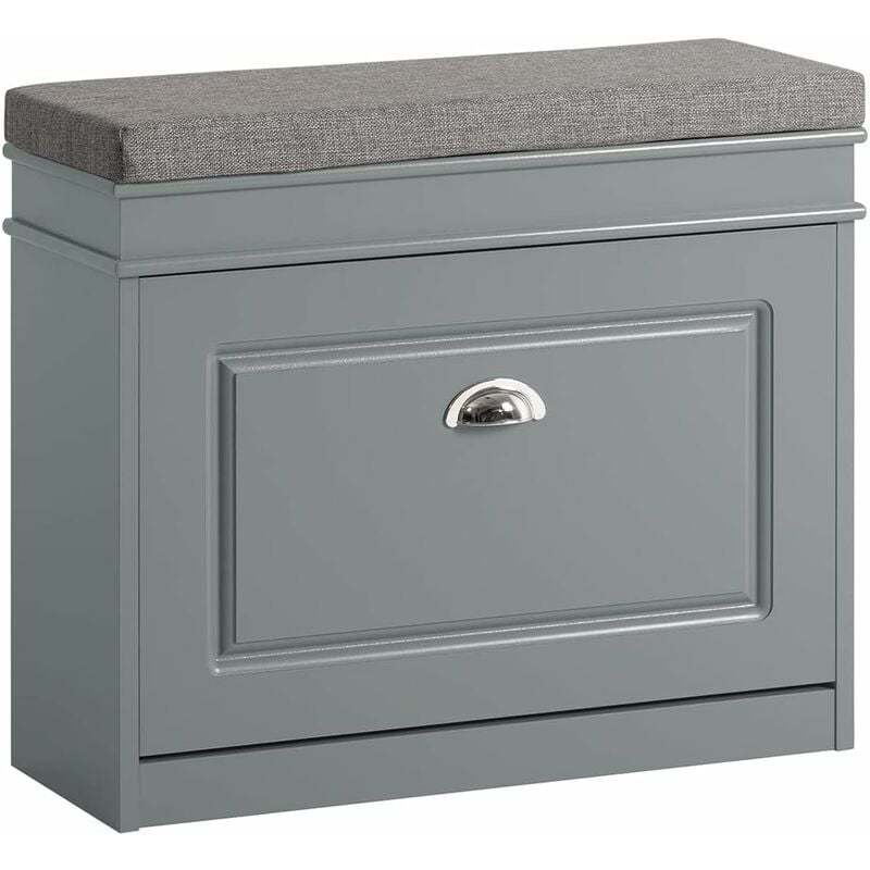 SoBuy FSR82-K-HG Banc à Chaussures Meuble à Chaussures avec Assise Coussin Rembourré et Abattant Banc de Rangement à Chaussures 601x24x51 cm – Gris