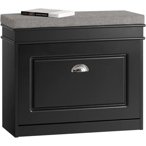 SoBuy FSR82-K-SCH Schuhkipper Schuhschrank mit Klappe Schuhbank mit Sitzkissen Schuhkommode Sitzbank Schwarz BHT ca.: 61x51x24cm