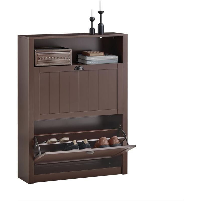 Sobuy - FSR87-BR Meuble de Rangement à Chaussures Armoire à Chaussures Commode à Chaussures 2 abattants et Compartiment supplémentaire Marron