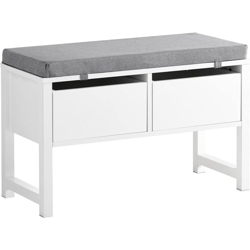 FSR88-W Banc de Rangement avec Coussin Rembourré Meuble Bas Entrée Commode à Chaussure Banquette Confortable avec 2 Tiroirs - Sobuy