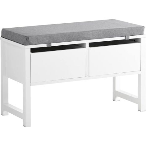 SoBuy FSR88-W Sitzbank mit Stauraum Schuhbank mit 2 Schubladen Bettbank mit Sitzfläche Garderobenbank Belastbarkeit 150 kg Weiß BHT ca.: 72x46x30cm