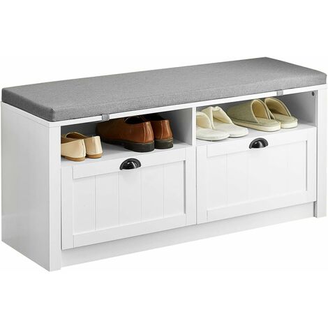 SoBuy FSR86-W Banc de Rangement avec Coussin Rembourré Meuble Bas Entrée  Commode à Chaussure Banquette Confortable