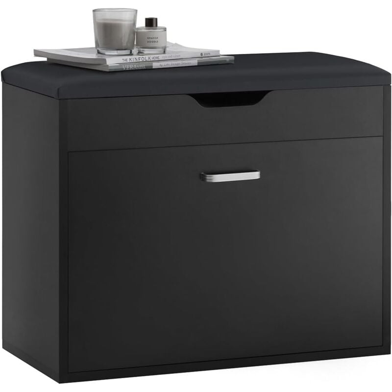 FSR95-SCH Banc à Chaussures Meuble Chaussures Commode à Chaussures Meuble d'entrée 1 abattant avec Assise Rabattable Coussin Rembourrée - Sobuy