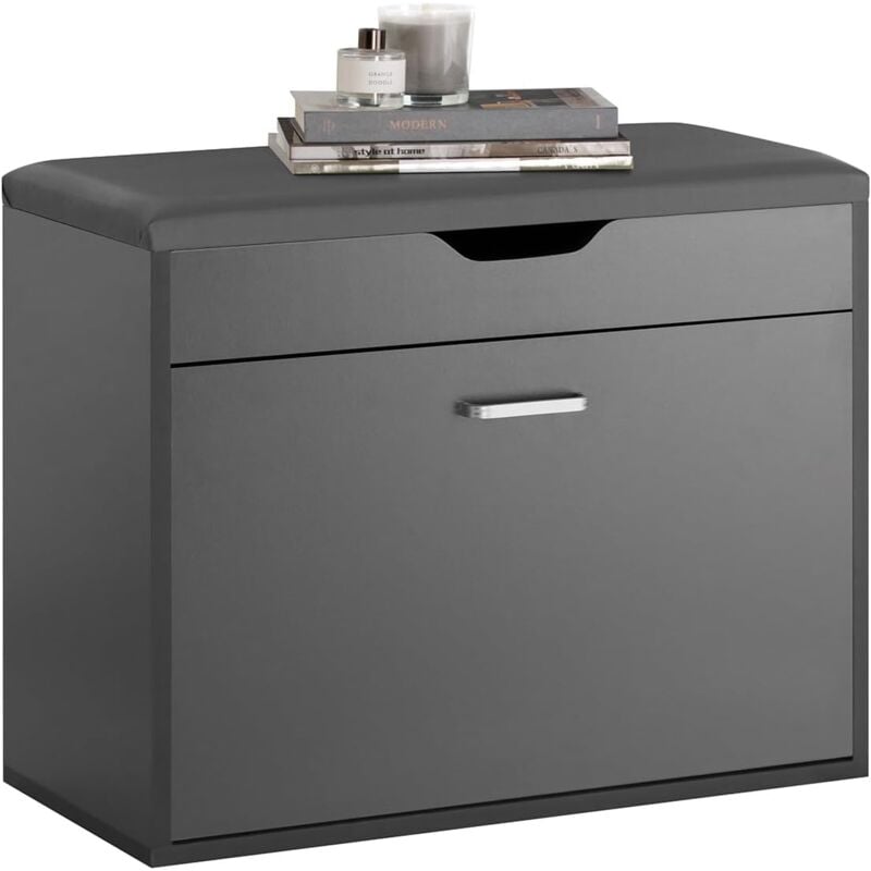 FSR95-HG Banc à Chaussures Meuble Chaussures Commode à Chaussures Meuble d'entrée 1 abattant avec Assise Rabattable Coussin Rembourrée - Sobuy