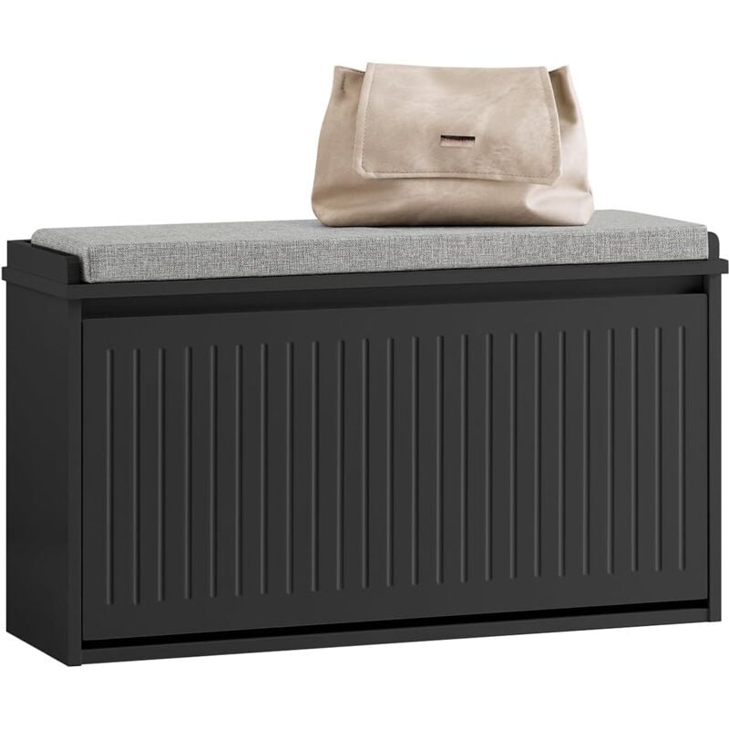 FSR98-L-SCH Banc à Chaussures, Meuble à Chaussures, Meuble d'entrée, avec Assise Coussin Rembourré et Abattant, Banc de Rangement à Chaussures,