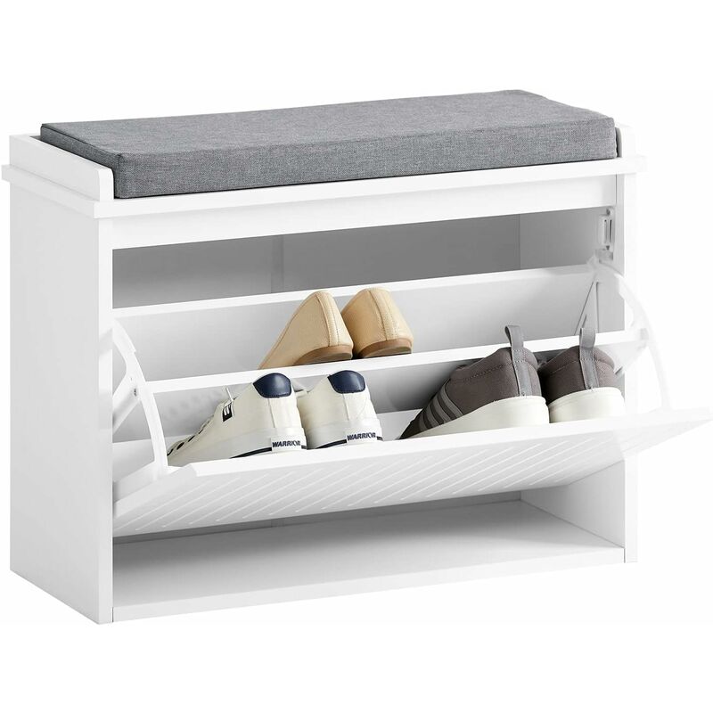 FSR98-W Banc à Chaussures Meuble à Chaussures avec Assise Coussin Rembourré et Abattant Banc de Rangement à Chaussures – Blanc - Sobuy