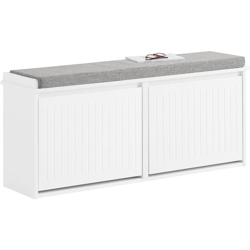FSR98-XL-W Banc à Chaussures Meuble à Chaussures avec Assise Coussin Rembourré et 2 Abattants Banc de Rangement à Chaussures, Blanc - Sobuy
