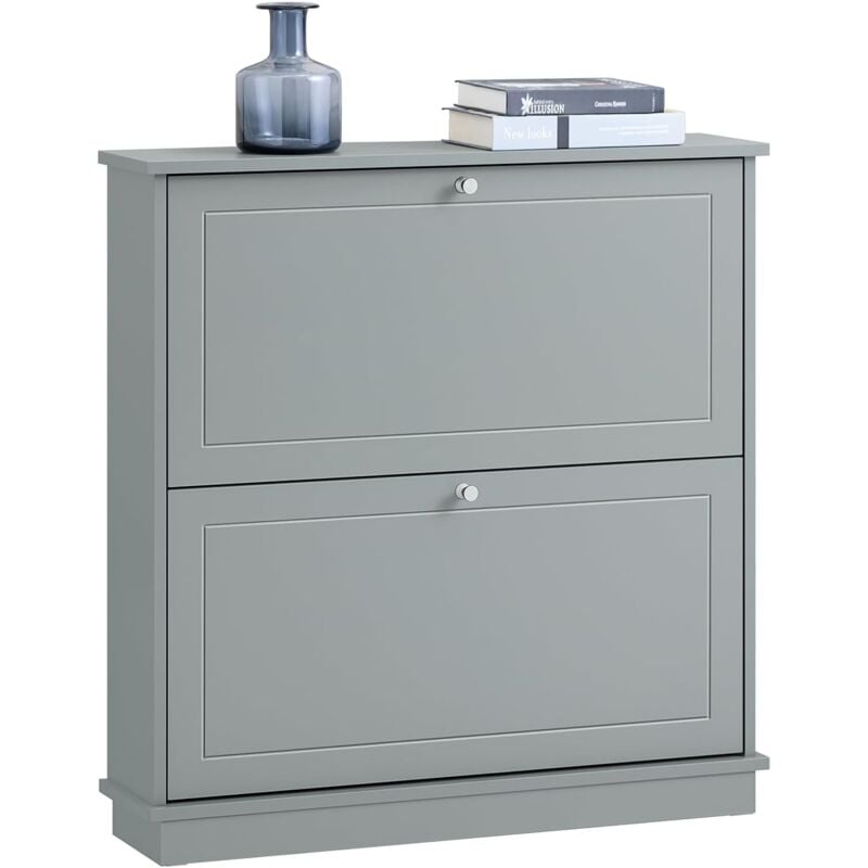 Sobuy - FSR99-HG Meuble de Rangement à Chaussures, Armoire à Chaussures, Commode à Chaussures avec 2 abattants, Meuble d'entrée, Coffre Rangement