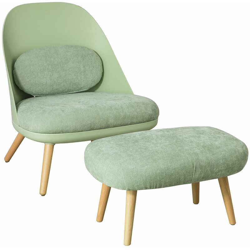 Sillón con Taburete Reposapiés con Patas de Haya Sillón de Relax Verde FST63-GR Sobuy es