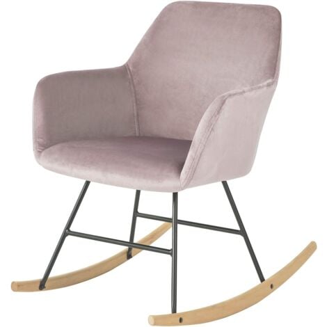 SoBuy FST68-P Schaukelsessel Schaukelstuhl Relax Stuhl Sessel aus Samt und Buche Pink Belastbarkeit: 150kg