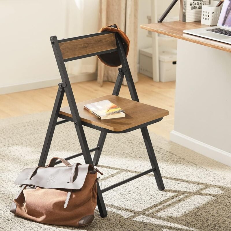 FST88-PF Chaise Pliante Robuste en Bois et Métal Chaise Visiteur Chaise Pliable style Industriel pour Cuisine, Bureau - Sobuy