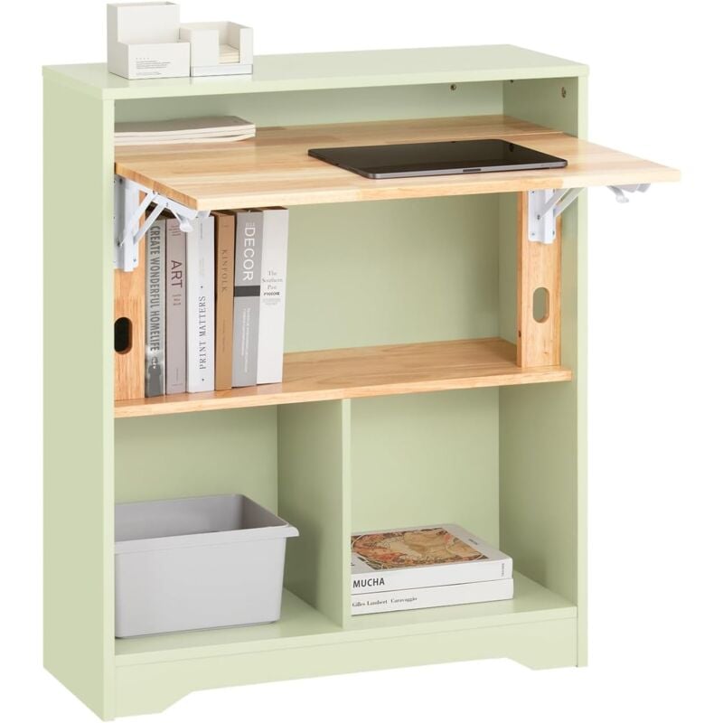 FWT104-GR Bureau Pliant, Table d'Ordinateur Rabattable, Table de Bureau, Petite Bureau avec Etagères de Rangement, Table de Travail, Table