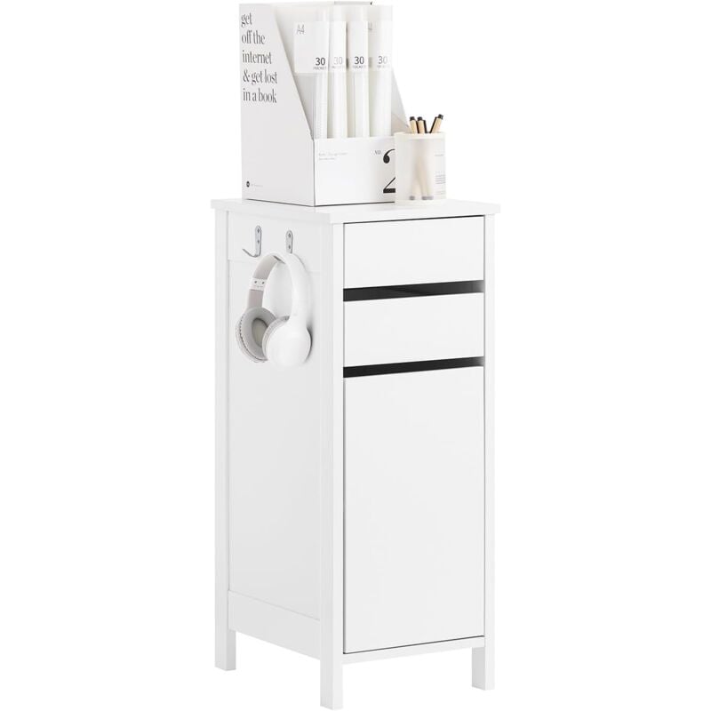 FWT108-W Caisson de Bureau, Organiseur Bureau, Meuble de Rangement, Bout de Canapé, Table de Chevet, Armoire Rangement à 2 Tiroirs et 1 Porte, Blanc