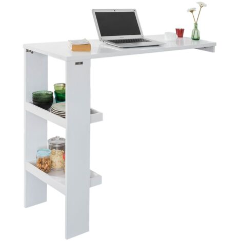 SoBuy FWT55-W Design Bartisch Stehtisch Bartresen Bistrotisch Esstisch Küchentisch mit 2 Regalfächern weiß BHT ca.: 120x106x45cm