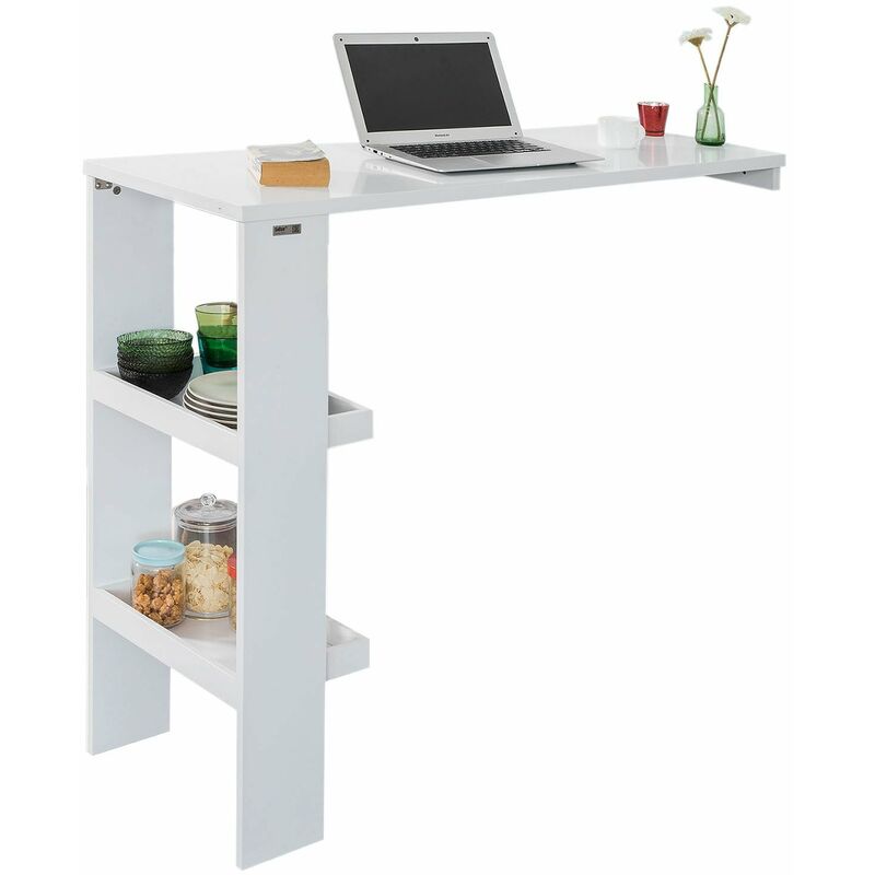 

SoBuy FWT55-W Mesa de pared,Mesa de bar con 2 estantes pequeños,Tamaño:120 x 106 x 45 cm,ES
