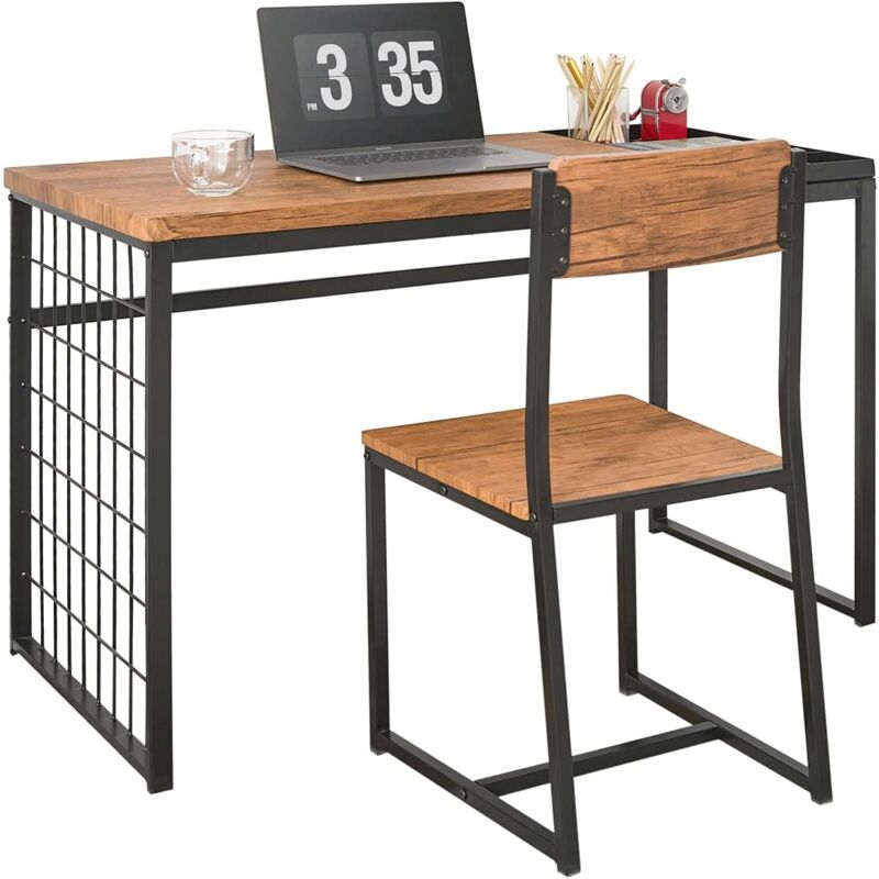 FWT60-N Set de 1 Bureau + 1 Chaise Ensemble bureau et chaise Table de travail avec 2 tablettes amovibles Work Table Computer Table Table de cuisine
