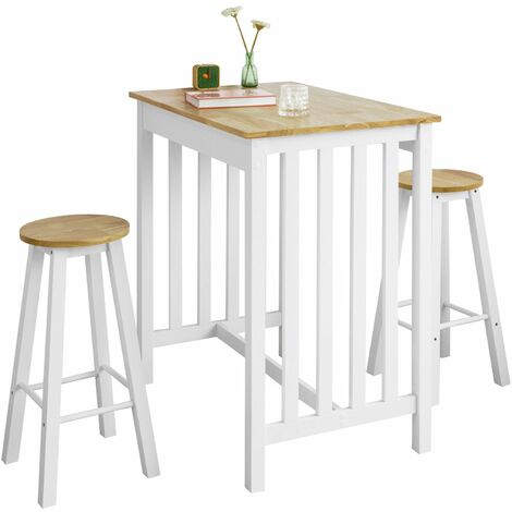 SoBuy FWT65-WN 3-teiliges Bartisch Set Bartisch mit 2 Barhocker Bistrotisch Stehtisch Tresentisch