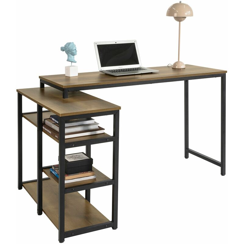 

FWT82-N Mesa de Ordenador en Forma de L Escritorio de Esquina con estantes de Almacenamiento Izquierdo o Derecho en Estilo Industrial 135 x 88 x 78