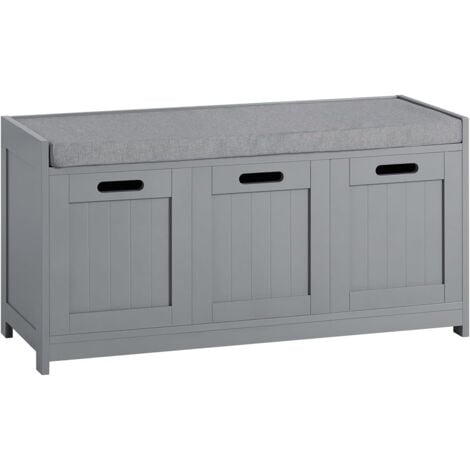 Grey Painted Wooden Hallway Storage Bench Unit with 4 Coat Hooks Bench  Storage