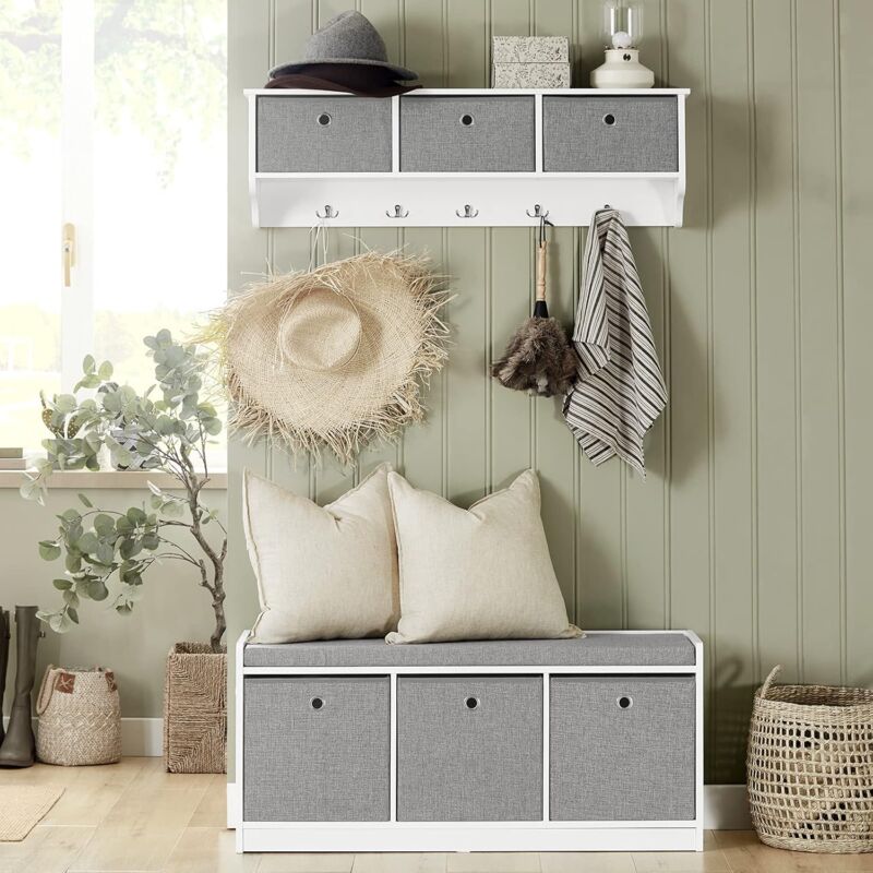 Sobuy Hallway Entrance 3 Baskets Storage Bench With Padded Seat