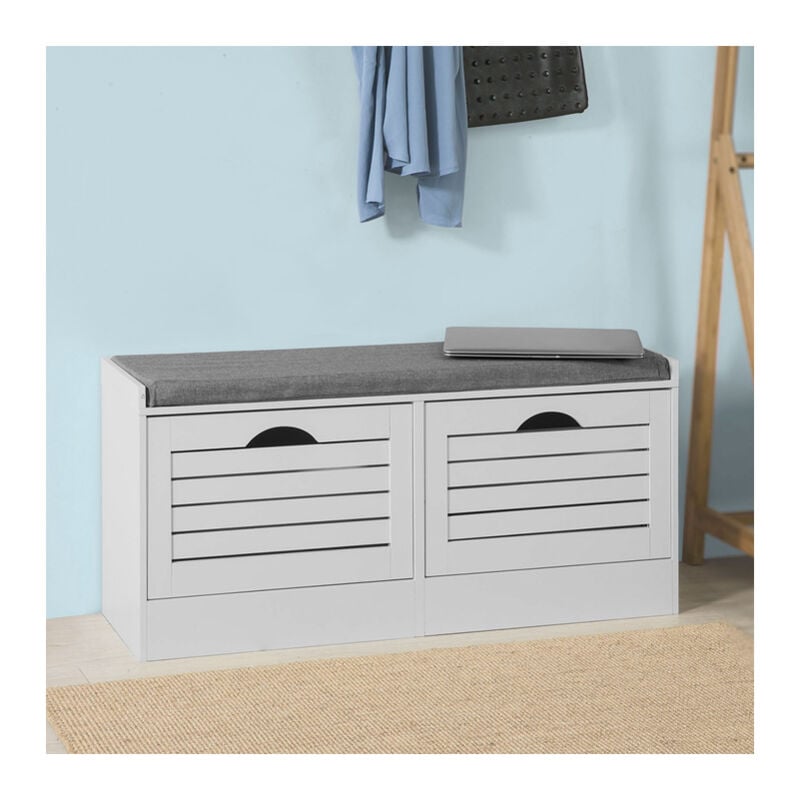 Hallway Padded Shoe Storage Bench Cabinet with 2 Flip-drawers FSR62-W - Sobuy