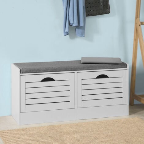 SoBuy Hallway Padded Shoe Storage Bench Cabinet with 2 Flip-drawers FSR62-W