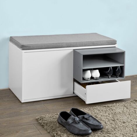 SoBuy Hallway Shoe Storage Bench Cabinet with Cushion, FSR37-W