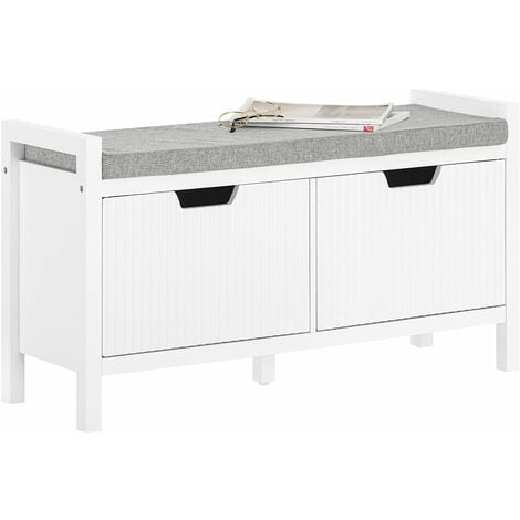 SoBuy Hallway Storage Bench Shoe Bench with 2 Doors and Seat Cushion,FSR146-W