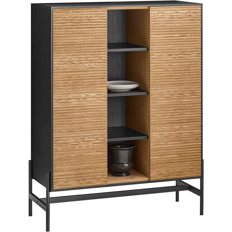 HFSB04-SCH Buffet Commode Armoire de Rangement, Armoire Latérale, Meuble de Rangement pour Cuisine Salle à Manger Salon, 2 Portes, 4 Compartiments,