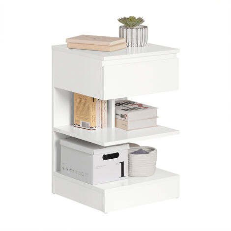 SoBuy Home Wood Bedside End Table with Drawer & Storage Shelves White,FBT49-W