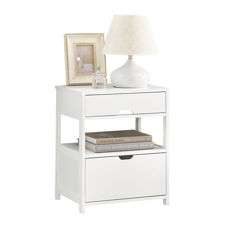 Sobuy - Home Wood Beside End Table with 2 Drawers,White,FRG258-W