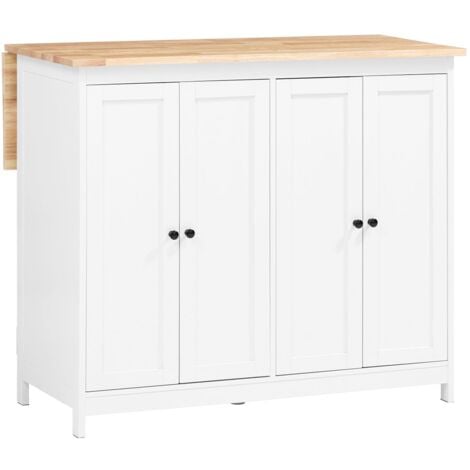 SoBuy Isola cucina con piano di lavoro espandibile Credenza Penisola cucina con ruote Bianco 107x76x92cm KNL10-WN