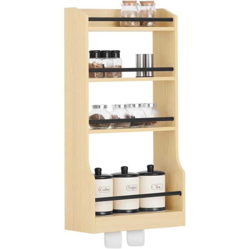 Sobuy - KCR12-N Étagère à Suspendre Murale Étagère à Épices Rangement Cuisine Étagère de Salle de Bain avec 4 Étagères et 3 Crochets
