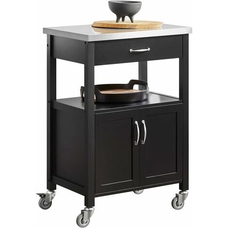 SoBuy Kitchen Serving Trolley Storage Cabinet Cupboard with Stainless Steel Top FKW22-SCH+ Free Hanging Shelf FRG150-W